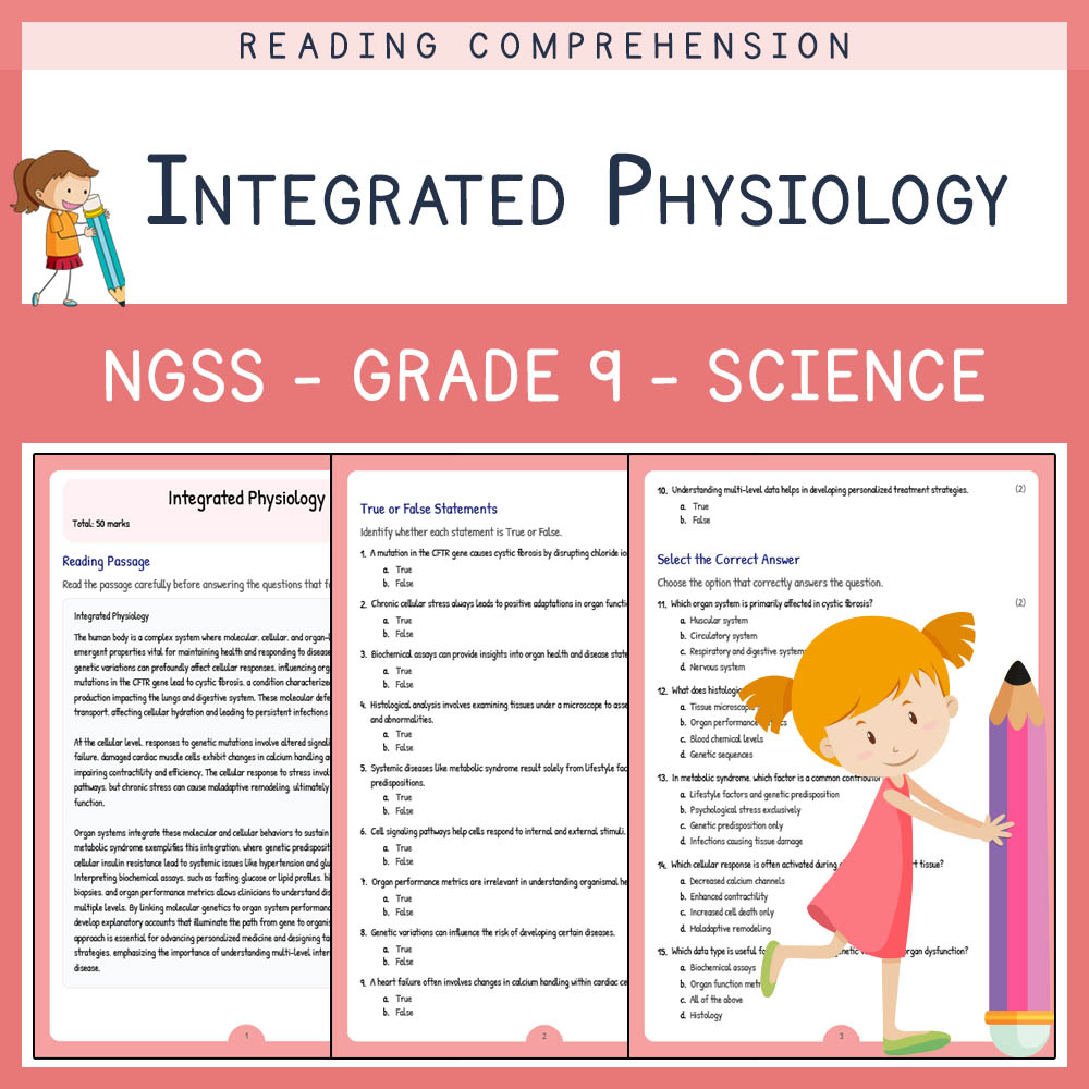 Grade 9 Science worksheet worksheet — Grade 9 Science | Integrated Physiology Worksheet (Answer Key) NGSS Aligned — page 1
