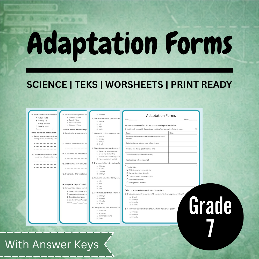 Grade 7 Science Worksheet Bundle – Ecosystems, Atomic Structure & Forces (TEKS Aligned) — included worksheet 14