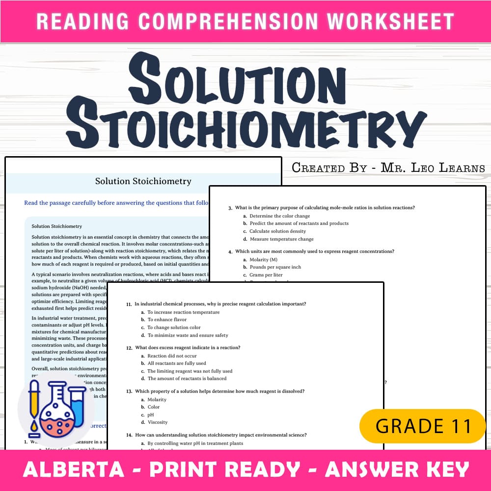 Grade 11 Science worksheet mcq paper worksheet — Grade 11 Science — Worksheet MCQ Paper for Mastering Solution Stoichiomet…