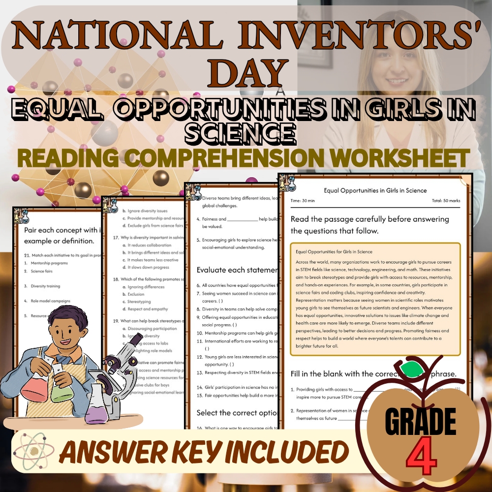 Grade 4 Girls in Science Worksheet for Mastering Opportunities| PDF + Answer Key