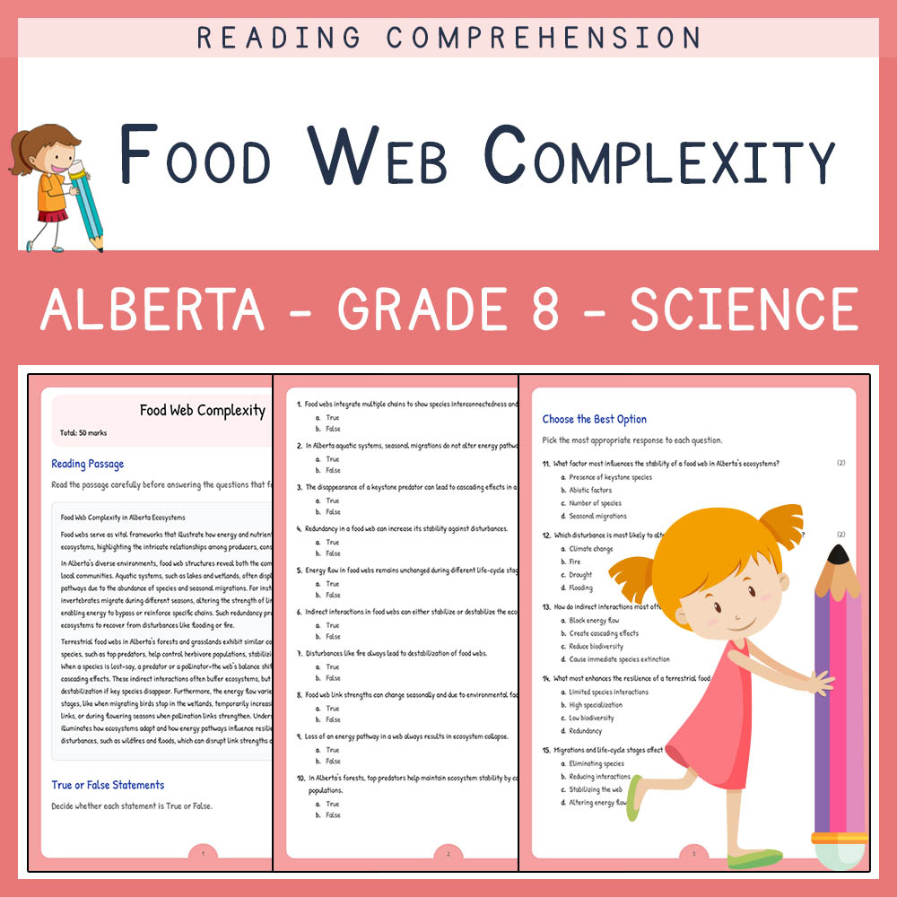 Grade 8 Science worksheet elena worksheet — Grade 8 Science | Food Web Complexity Worksheet | Alberta Standards — page 1