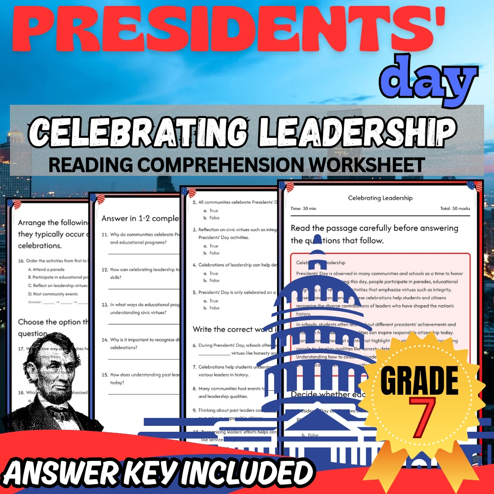 Grade 7 Presidents' Day Unit Bundle| Holiday Lesson Worksheets for Middle School — included worksheet 3