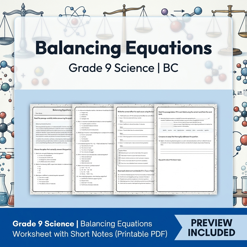 Grade 9 Science Lesson Bundle | BC Framework Focused Worksheets — included worksheet 3