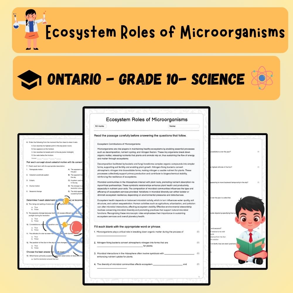 Grade 10 Science worksheet worksheet — Grade 10 Science | Ecosystem Roles of Microorganisms Worksheet (PDF) — page 1