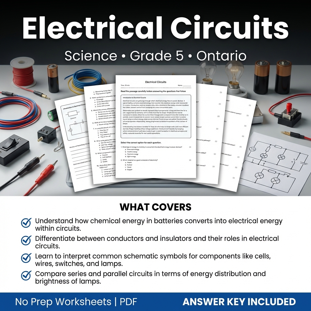 Electrical Circuits Worksheet for Grade 5 Science | Ontario Standards