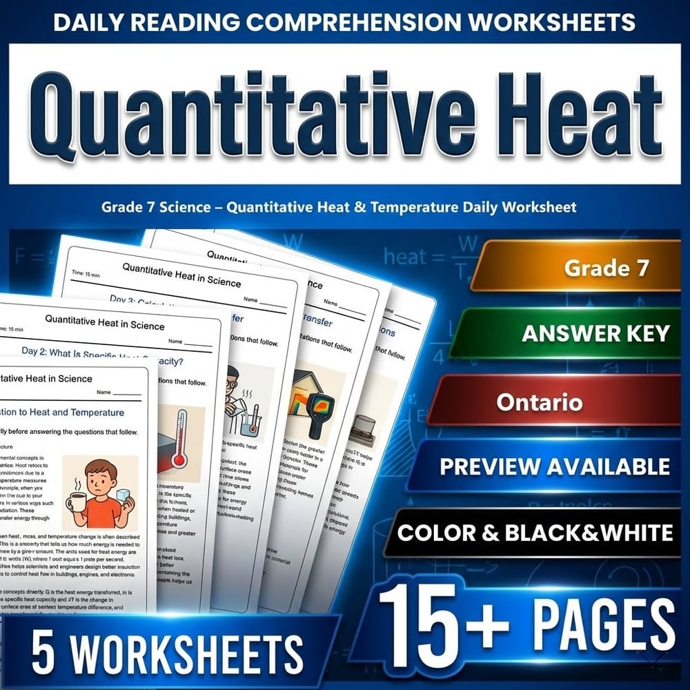 Thermal Energy Grade 7 Science Daily Reading Worksheets Bundle | Ontario — included worksheet 1