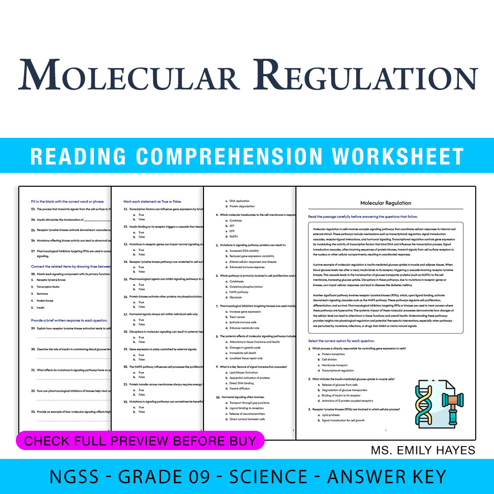 Grade 9 Science worksheet worksheet — Grade 9 Science | Molecular Regulation Worksheet (PDF+ Answer Key) — page 1
