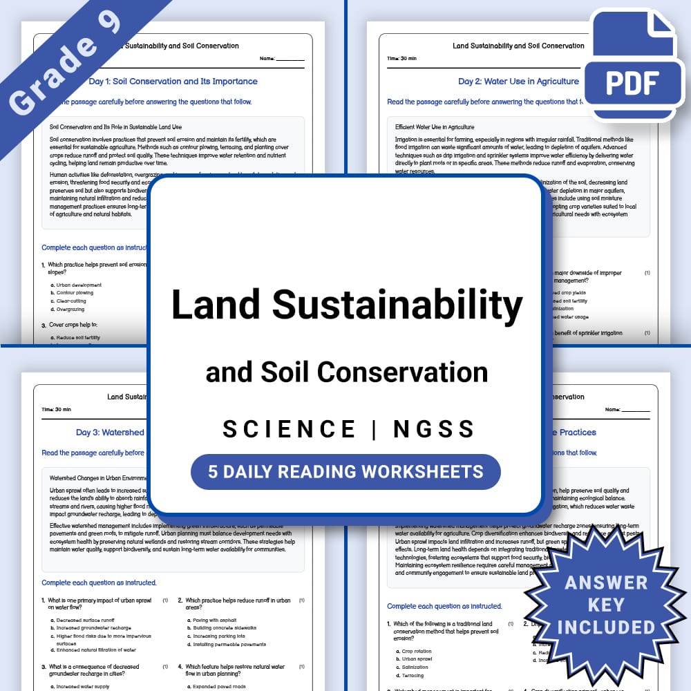 Grade 9 Science daily reading worksheet worksheet — Grade 9 Science – Land Sustainability and Soil Conservation (PDF + Ans…