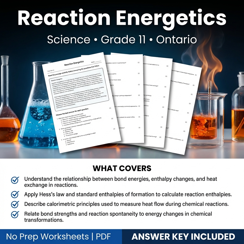Reaction Energetics Worksheet for Grade 11 Science | Ontario Standards