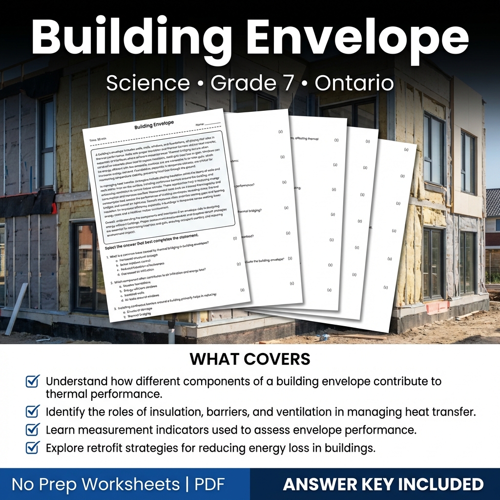Grade 7 Science Worksheet on Building Envelope | Ontario Standards