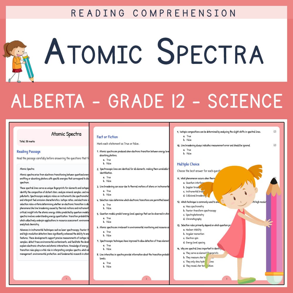 Grade 12 Science worksheet elena worksheet — Grade 12 Science | Atomic Spectra Worksheet | Alberta Standards — page 1