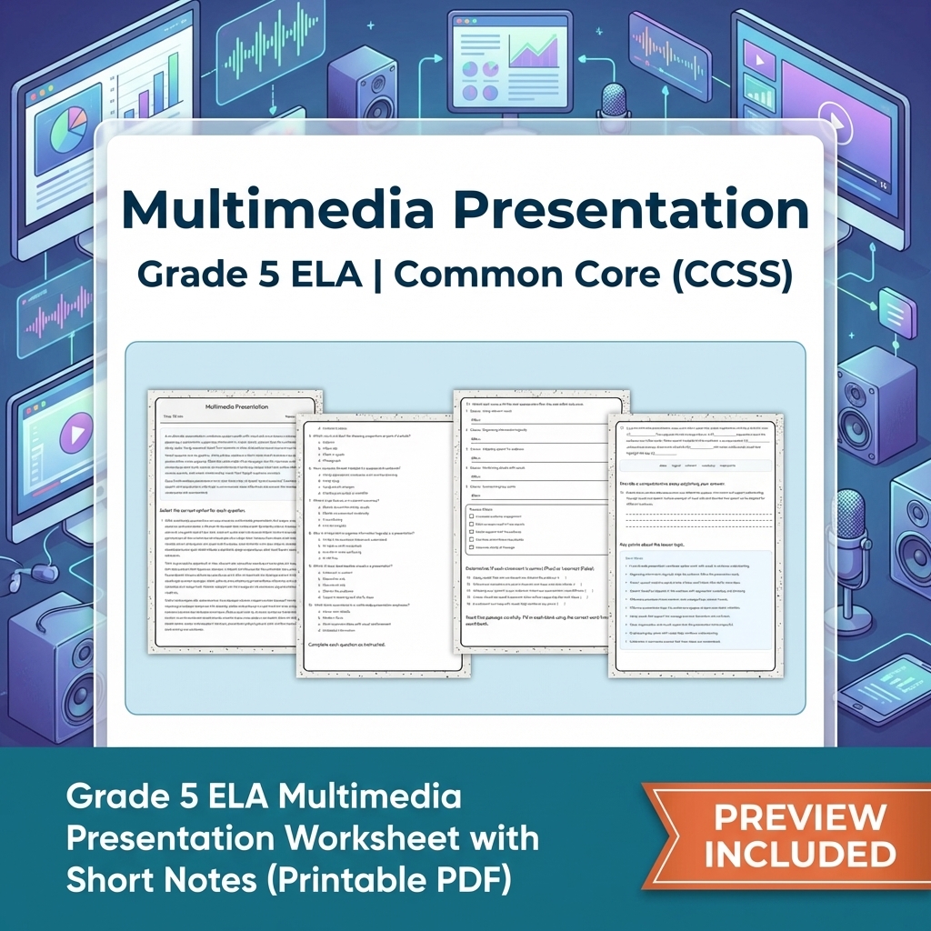 Grade 5 ELA Multimedia Presentation & Accountable Discussion Lesson Bundle -CCSS — included worksheet 1