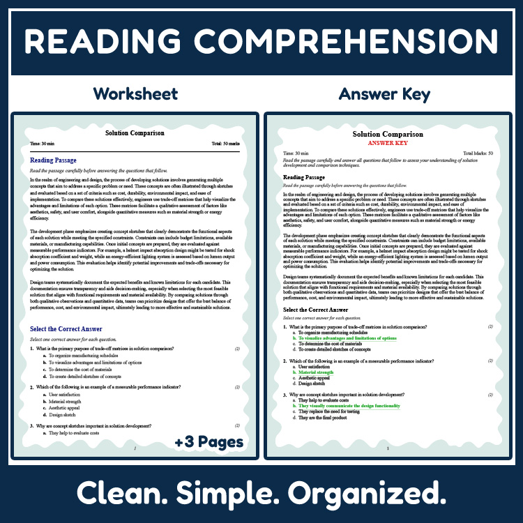 Grade 8 Science reading worksheets worksheet — Grade 8 Science | Solution Comparison Reading Worksheet (PDF + Rubric) — pa…