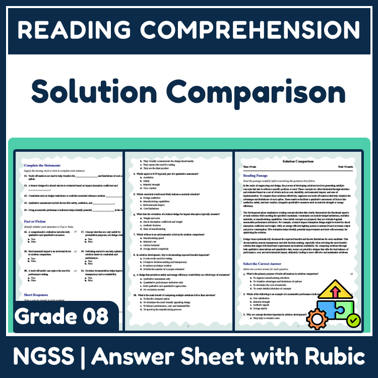 Grade 8 Science reading worksheets worksheet — Grade 8 Science | Solution Comparison Reading Worksheet (PDF + Rubric) — pa…