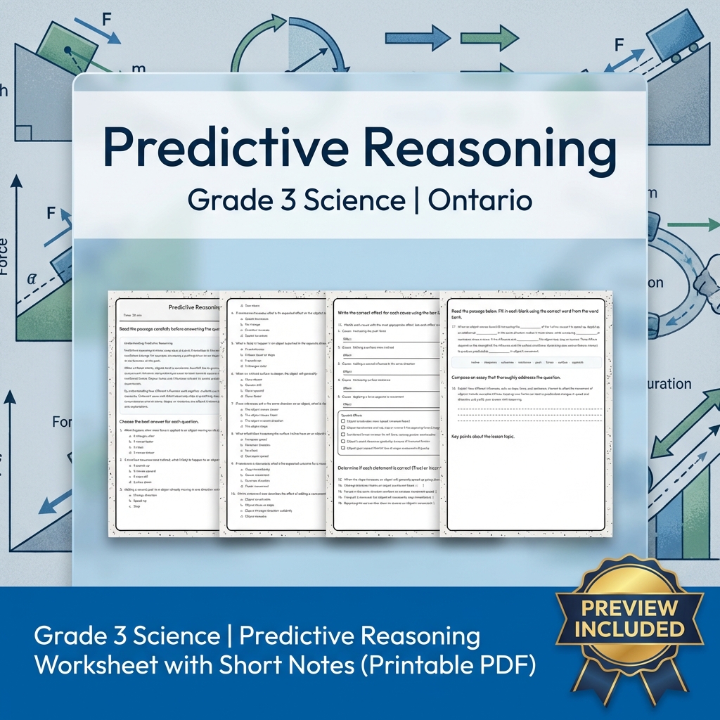 Grade 3 Science Lesson Group | Ontario Forces and Motion Worksheets Bundle — included worksheet 2