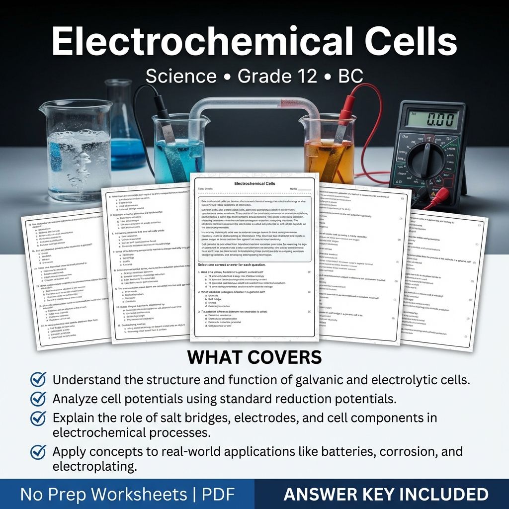 Electrochemical Cells Worksheet | Grade 12 Science Practice and Assessment