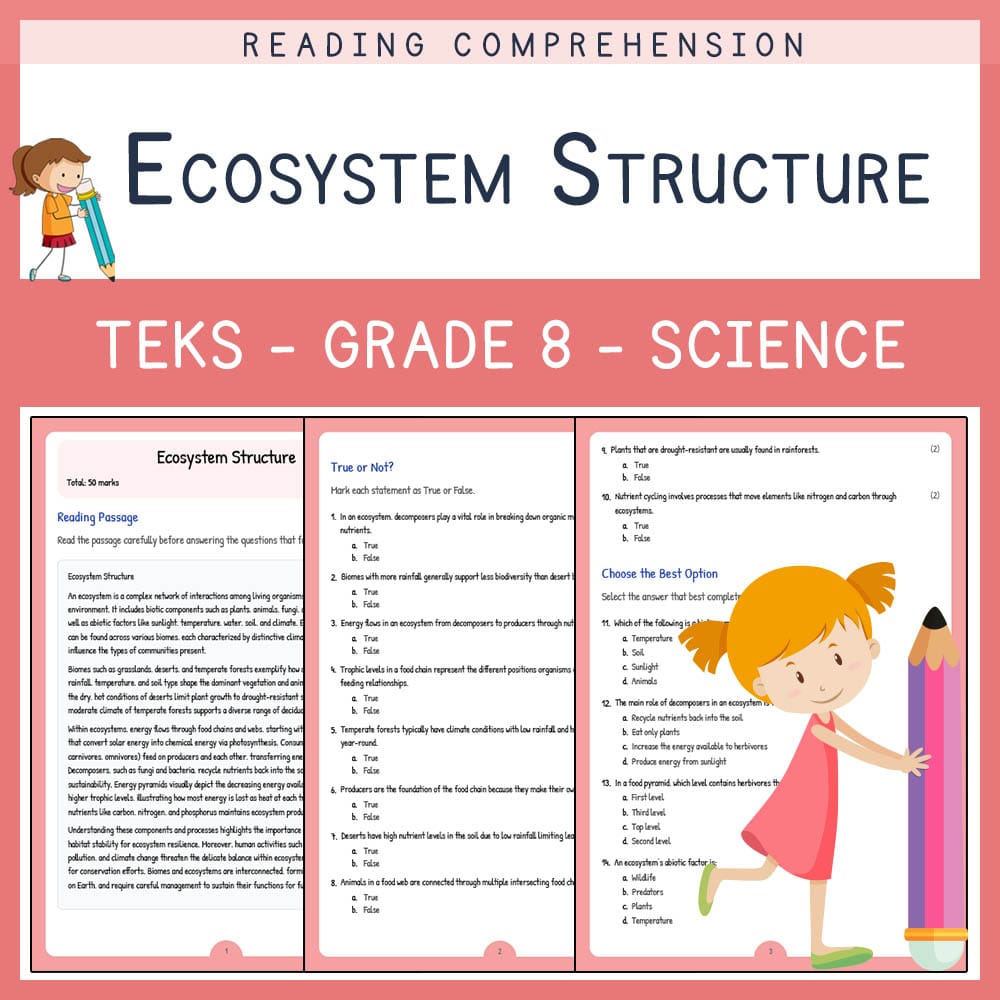 Grade 8 Science worksheet elena worksheet — Grade 8 Science | Ecosystem Structure Worksheet Elena | TEKS-Aligned — page 1