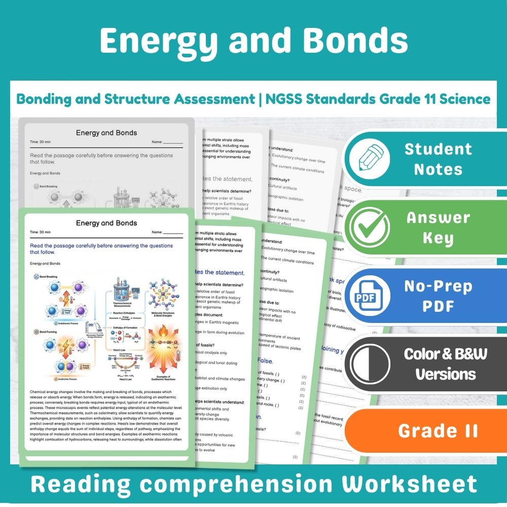 Energy and Bonds Assessment – NGSS Aligned Evaluation for Grade 11 Science