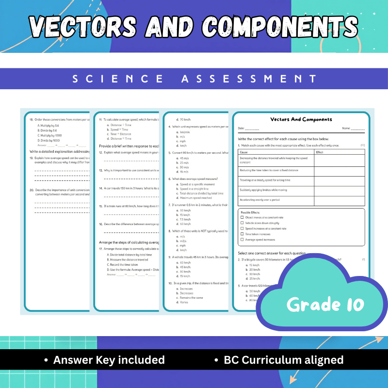 Grade 10 Science science 1 worksheet — Grade 10 Science | Vectors and Components Worksheet + Answer Key | BC Standards