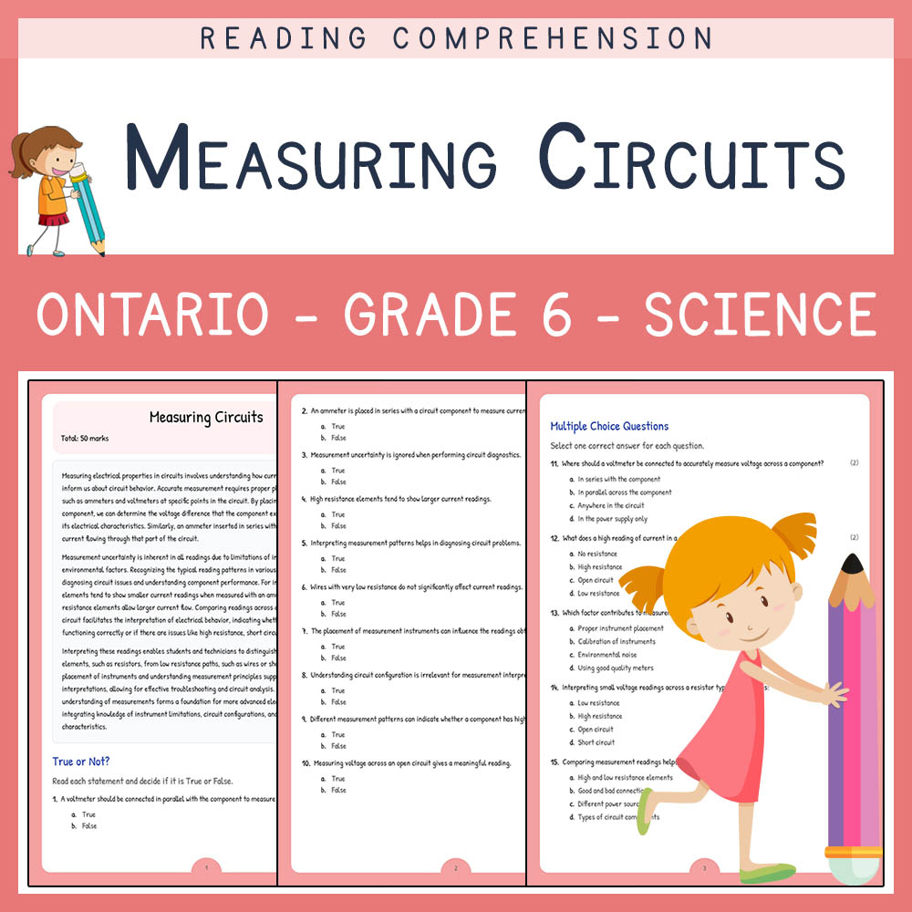 Grade 6 Science worksheet worksheet — Grade 6 Science | Measuring Circuits Worksheet (Answer Key) Ontario Standards — page 1