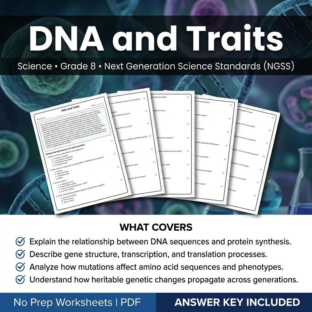 8th Grade Science | DNA and Traits Worksheet with Answer Key (Printable PDF)