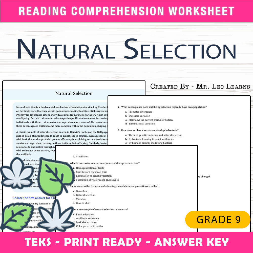Grade 9 Science worksheet worksheet — Grade 9 Science – Natural Selection Worksheet for Mastery — page 1
