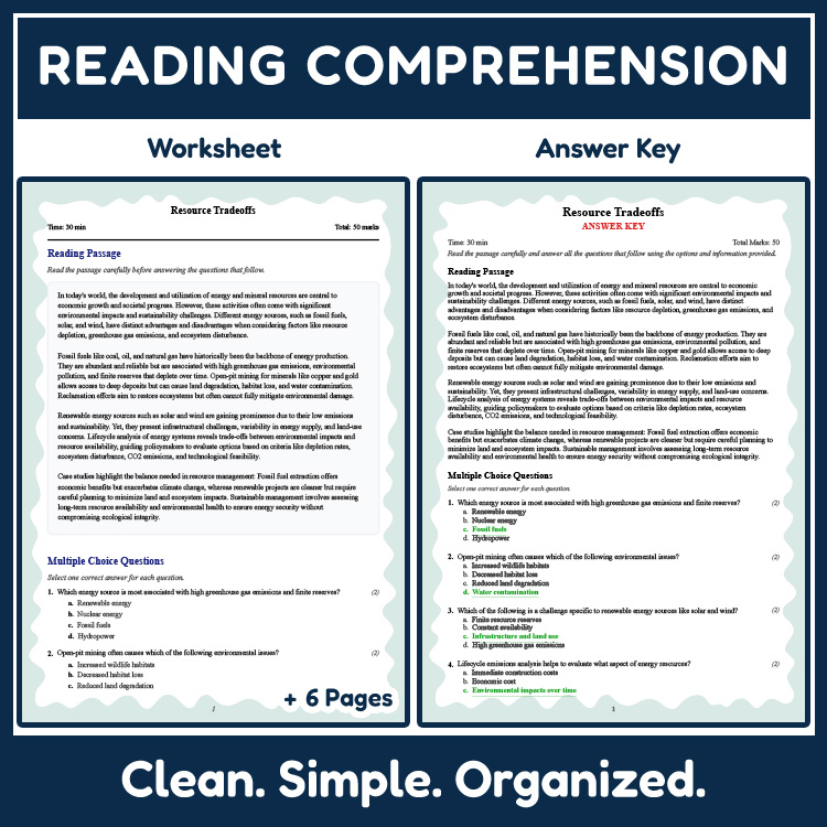 Grade 10 Science reading worksheets worksheet — 10th Grade Science | Resource Tradeoffs Reading Worksheet & Answer Key (PD…