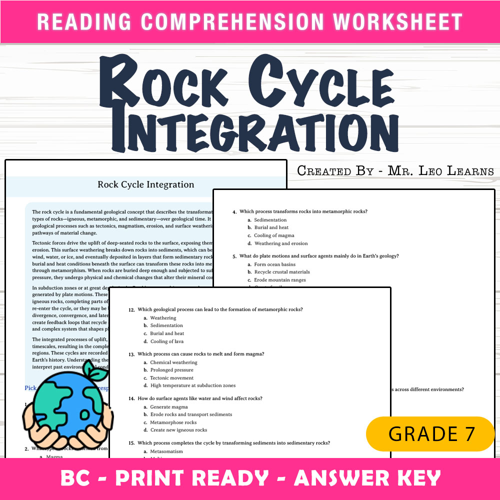 Grade 7 Science worksheet mcq paper worksheet — Grade 7 Science — Rock Cycle MCQ Practice Worksheet PDF + Answer Key — page 1