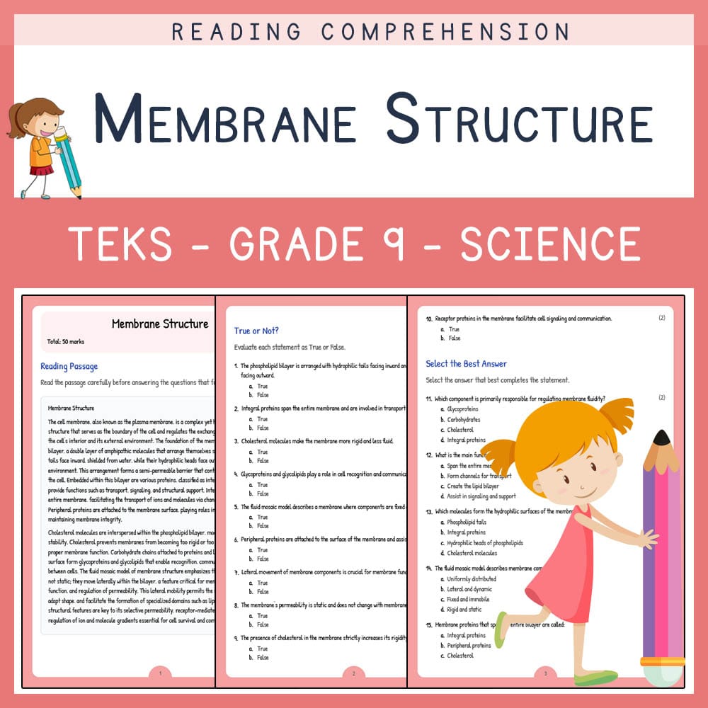 Grade 9 Science worksheet elena worksheet — Grade 9 Science | Membrane Structure Worksheet | TEKS Aligned — page 1