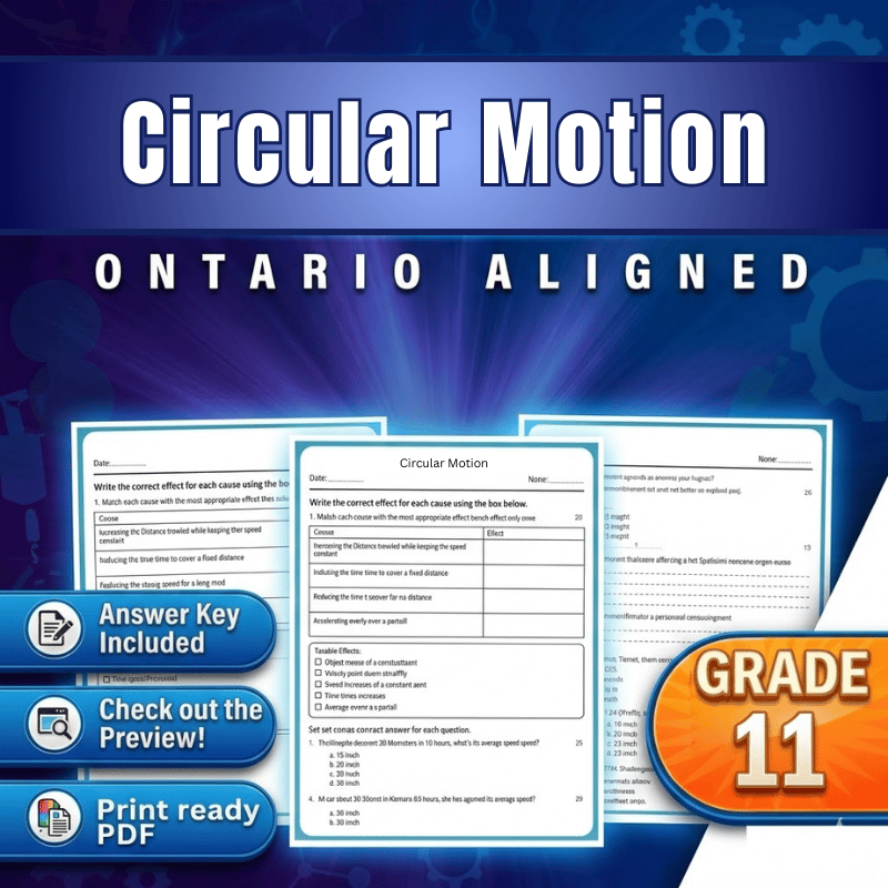 Grade 11 Science – Circular Motion Worksheet (Ontario) – Science 1 (PDF)