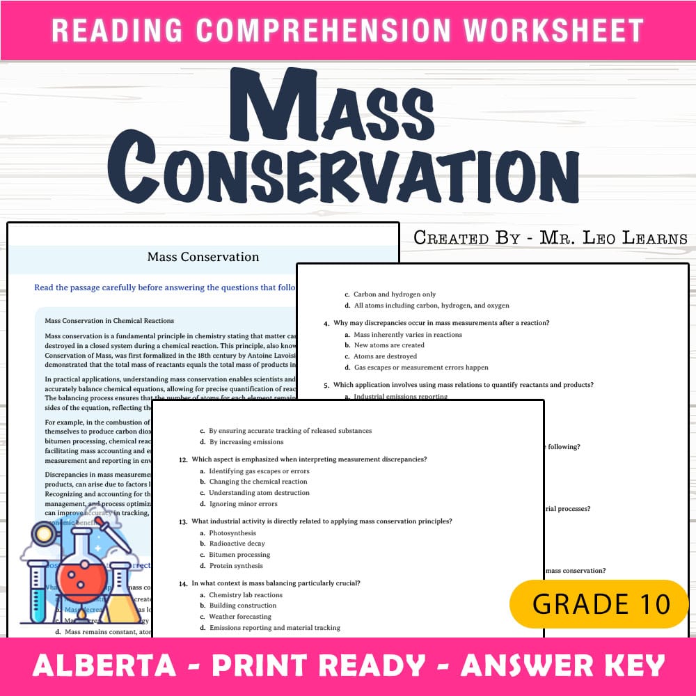Grade 10 Science worksheet mcq paper worksheet — Grade 10 Science — Mass Conservation Worksheet MCQ Paper for Mastery — pa…