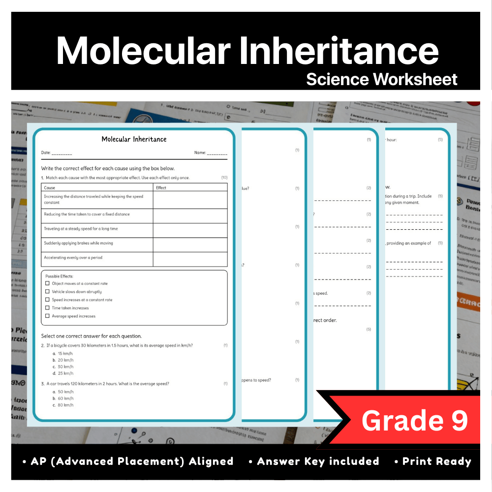 Grade 9 Science | Molecular Inheritance AP Worksheet (PDF) with Answer Key
