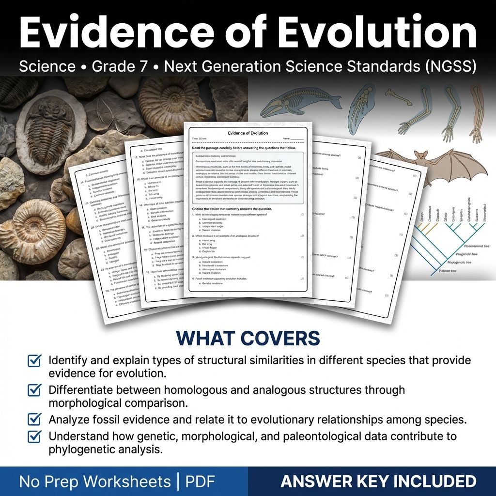 7th Grade Science | Evidence of Evolution Worksheet & Answer Key (Printable PDF)