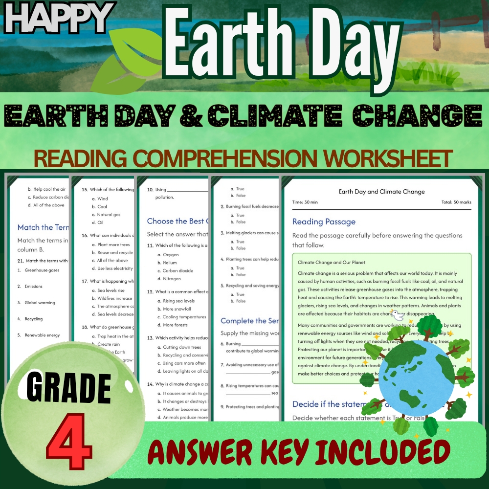 Grade 4 Seasonal Science UNIT Bundle | Earth Day & Climate Change Worksheets — included worksheet 2