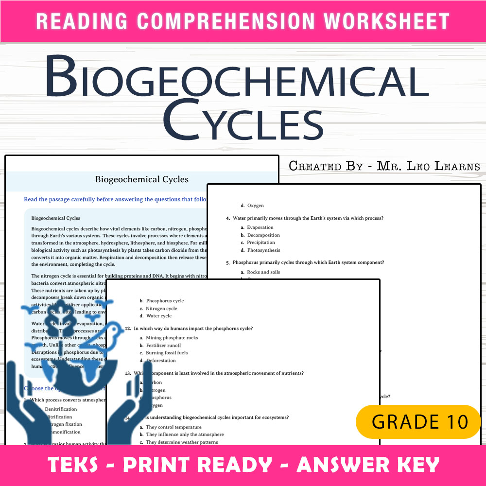 Grade 10 Science worksheet worksheet — Grade 10 Science | Biogeochemical Cycles Worksheet for Mastery — page 1