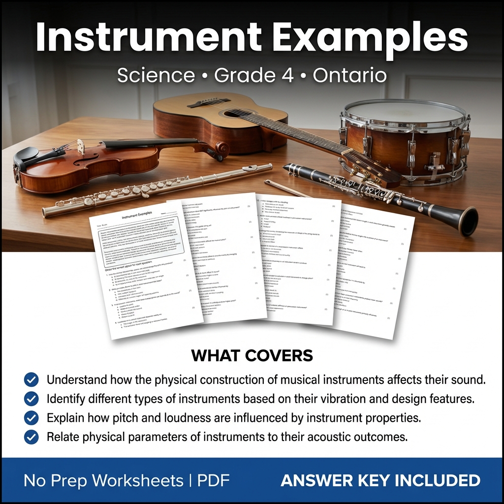 Grade 4 Science Worksheet on Instrument Examples | Ontario Standards