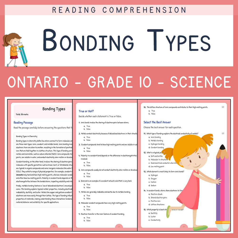 Grade 10 Science worksheet elena worksheet — Grade 10 Science | Bonding Types Worksheet Elena | Ontario Standard — page 1