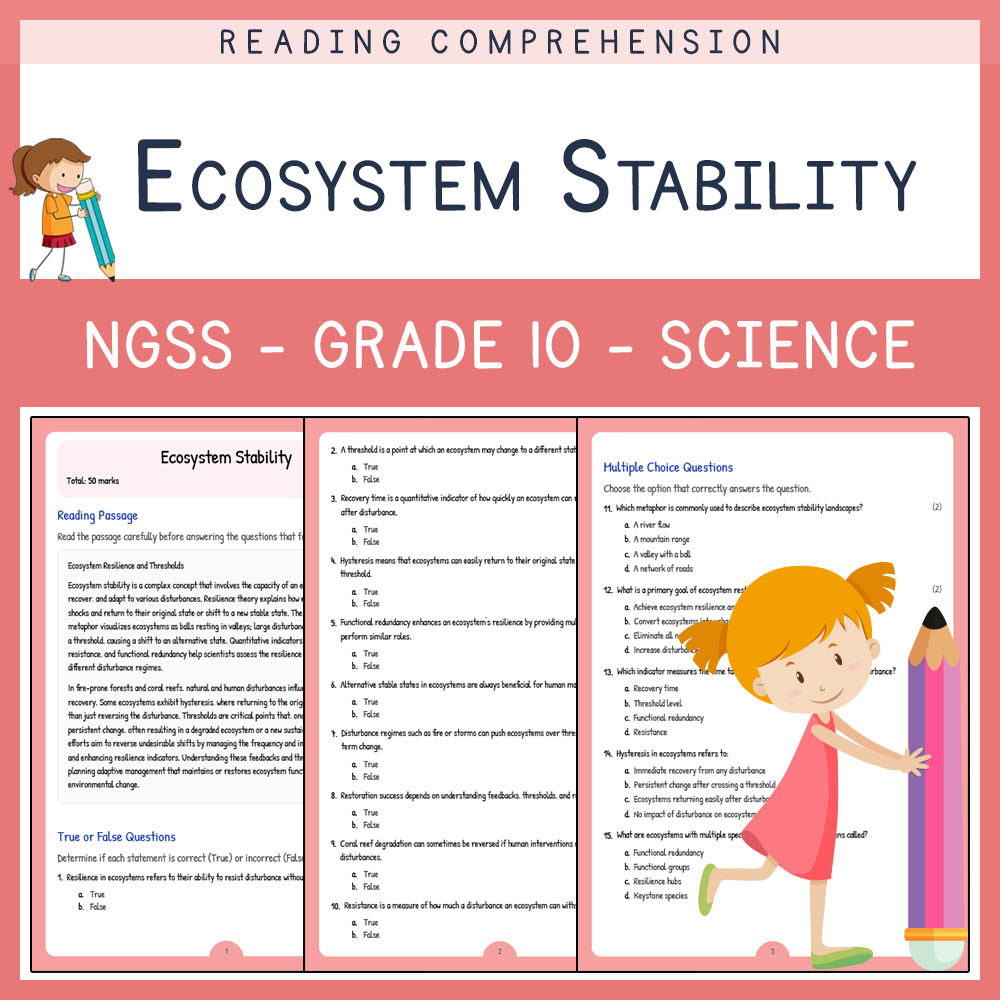 Grade 10 Science worksheet worksheet — Grade 10 Science | Ecosystem Stability Worksheet and Answer Key (NGSS Aligned) — pa…