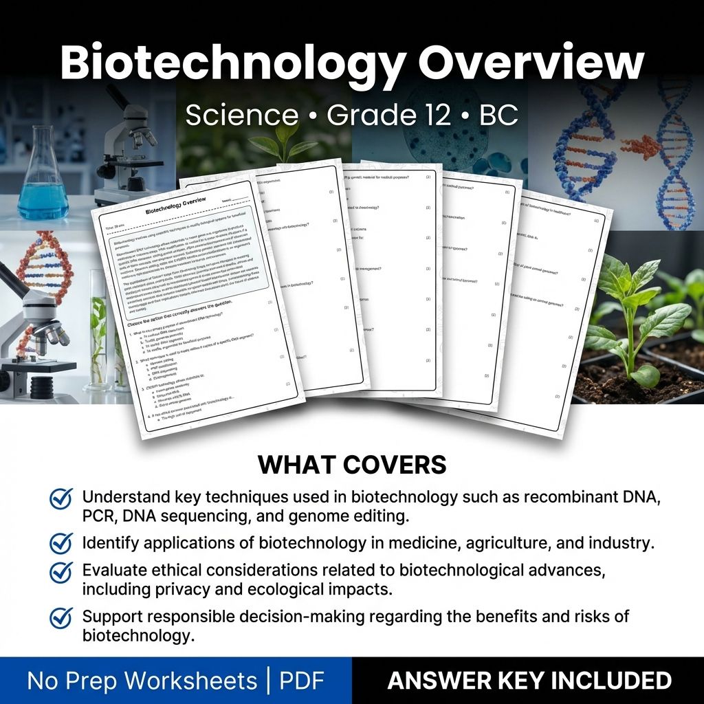 Biotechnology Overview Worksheet for Grade 12 Science | Standard Practice