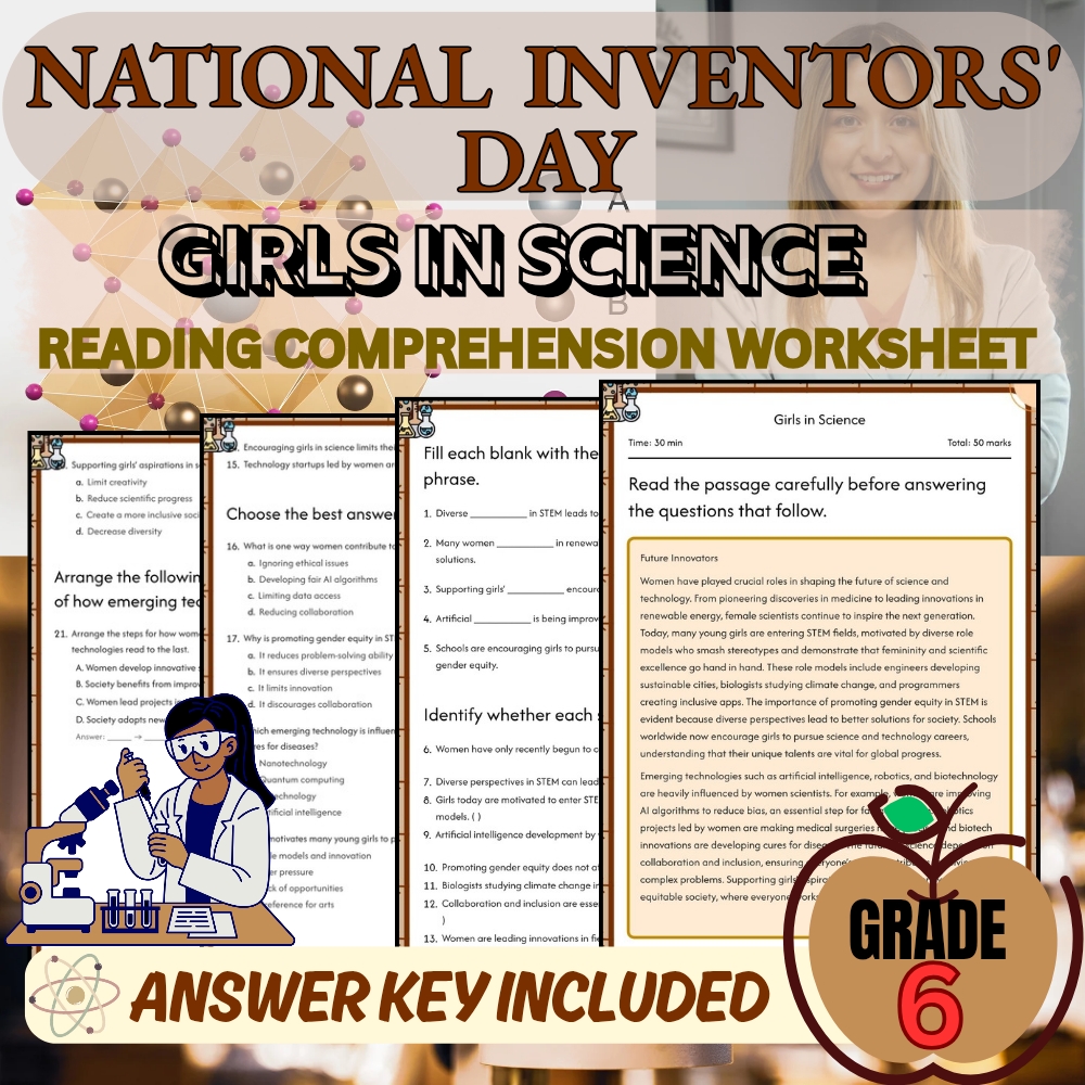 Grade 6 Holiday Girls in Science Worksheet | PDF + Answer Key