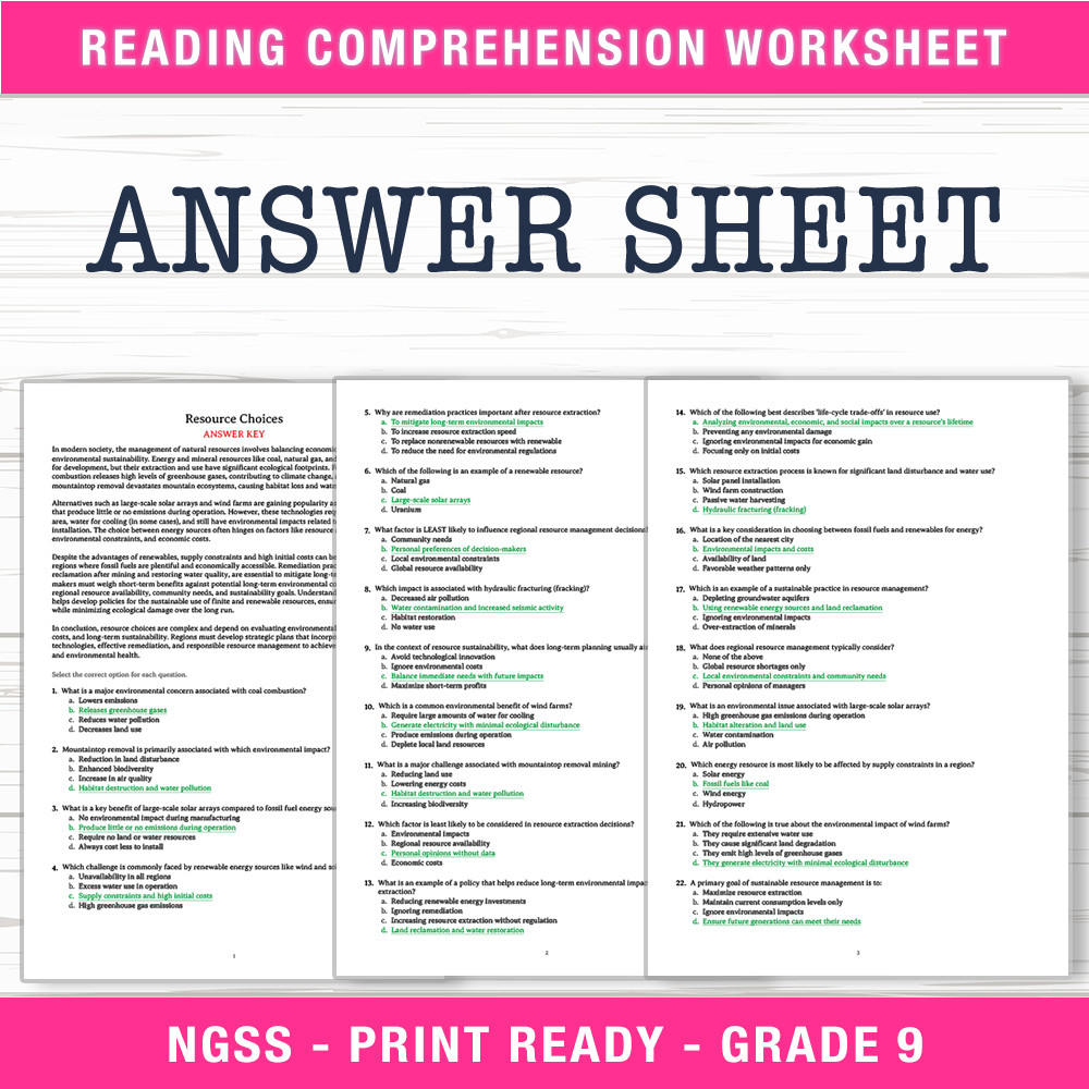 Grade 9 Science worksheet worksheet — Grade 9 Science | Resource Choices Worksheet (PDF + Answer Key) — page 2