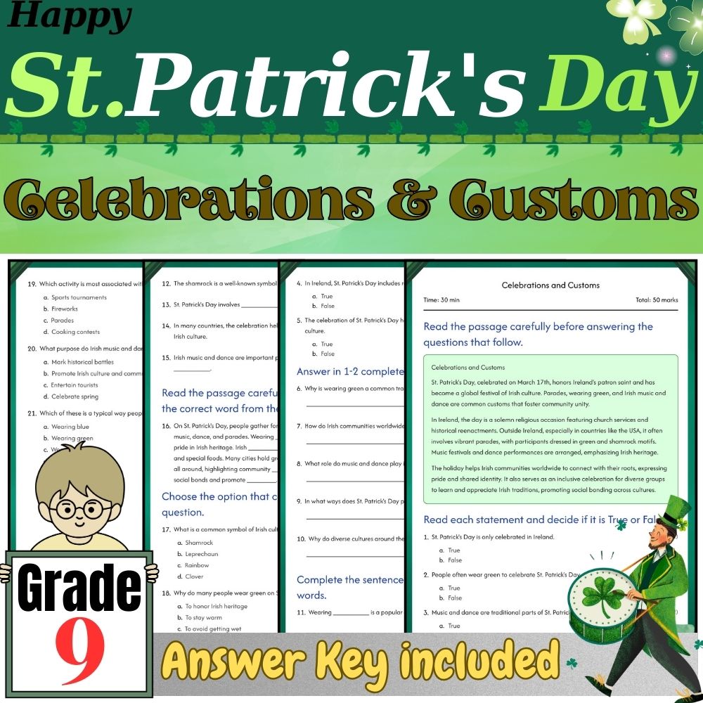 Grade 9 Seasonal Unit|St. Patrick's Day Historical Worksheets (PDF + Answer Key) — included worksheet 1