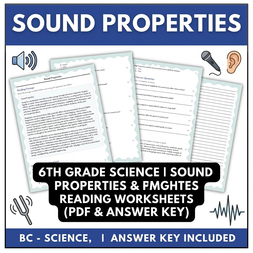 6th Grade Science | Sound Properties Reading Worksheets (PDF & Answer Key)