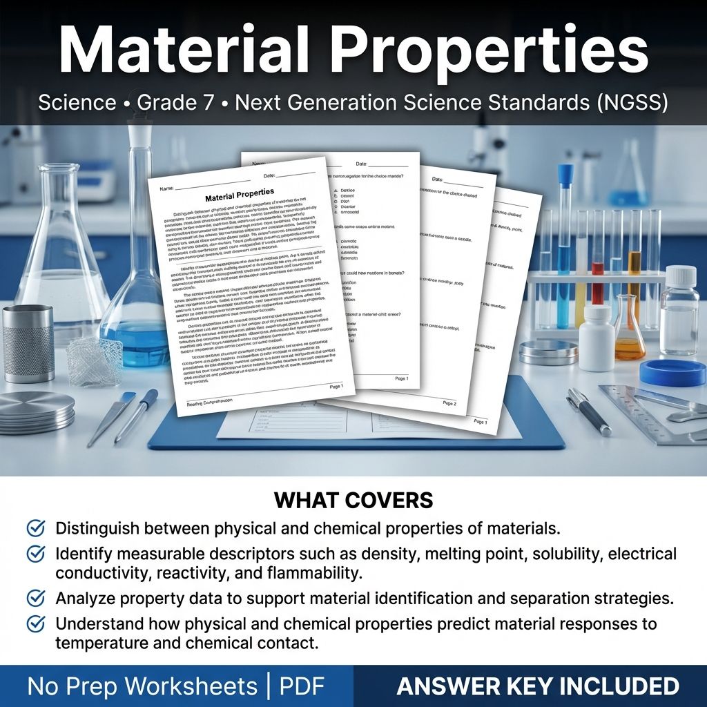 7th Grade Science | Material Properties Worksheet & Answer Key (PDF)