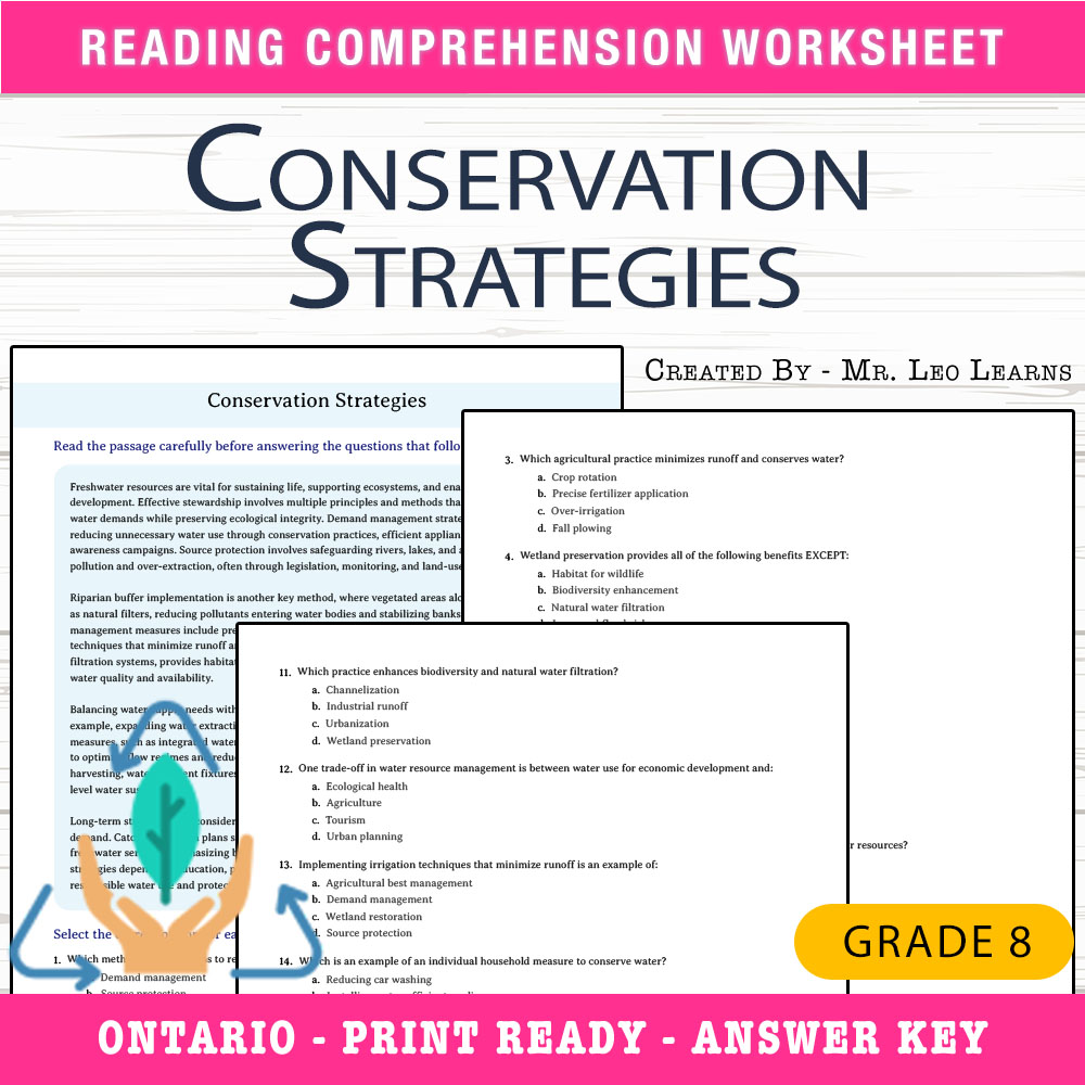 Grade 8 Science worksheet worksheet — Grade 8 Science — Conservation Strategies Worksheet for Mastery — page 1