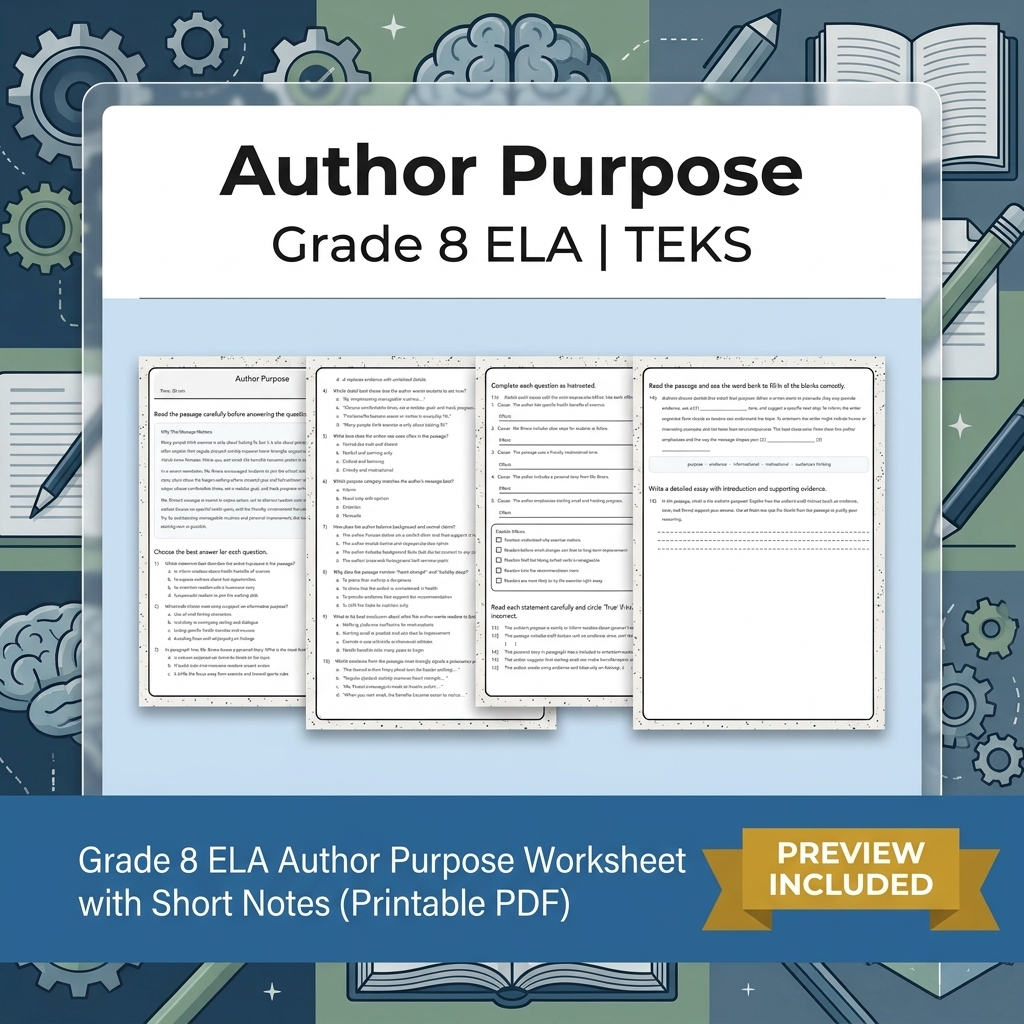 Grade 8 Evidence & Grammar ELA Full-Year Bundle TEKS — included worksheet 17