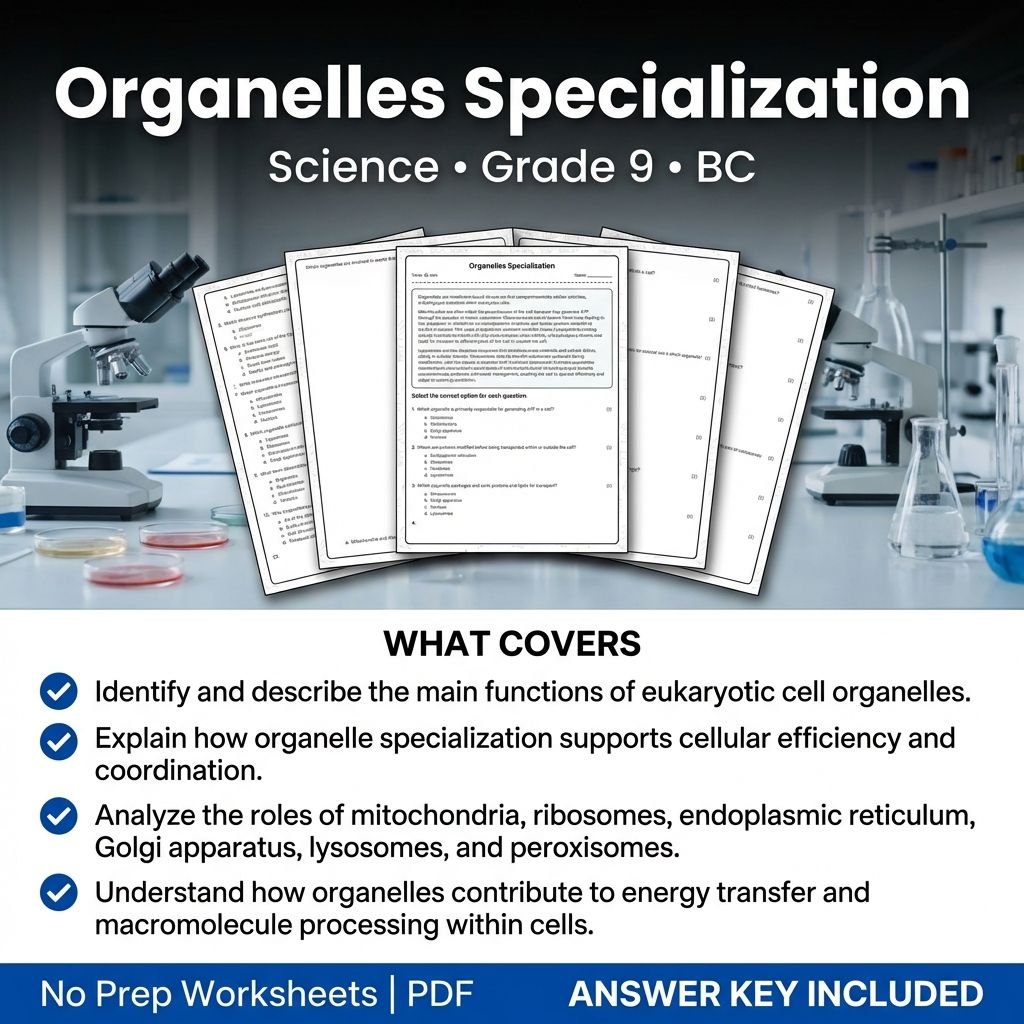 Organelles Specialization Grade 9 Science Worksheet | BC Standards