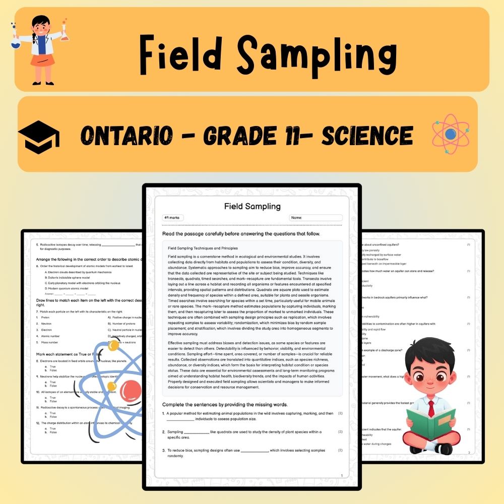 Grade 11 Science worksheet worksheet — Grade 11 Science | Field Sampling Worksheet (Worksheet + Answer Key) – Ontario Stan…