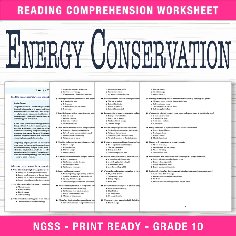 Grade 10 Science worksheet worksheet — Grade 10 Science | Energy Conservation Worksheet (PDF + Answer Key) — page 1