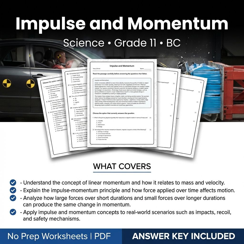 Impulse and Momentum Worksheet for Grade 11 Science | PDF & Answer Key